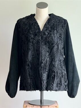 Vintage Black Real Fur & Suede Puff Sleeve Jacket